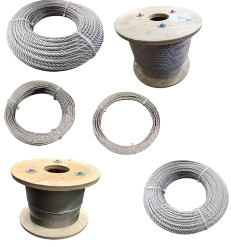 Cable inox A4 (spécial pour l'extérieur) Diamètre et Longueur à choisir 7X7 Torrons Fils bricolage, garde corps, jardin, terrasse, rambarde (Diamètre 3mm, Rouleau 250 mètres)