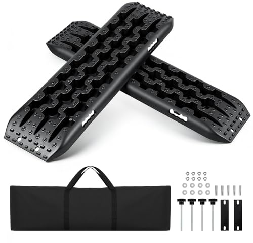 Gimisgu Anfahrhilfe Sandbleche Offroad, 2X Recovery Board Tracks Mats mit Aufbewahrungstasche und Montagewerkzeug, Traktionshilfe, 10T Last, Reifenleiter für Geländewagen Wohnmobil LKW PKW…