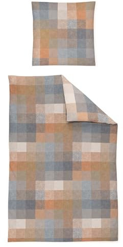 Irisette Feinbiber Bettwäsche Koala 155x220 Karo Ocker grün blau grau 8495-90