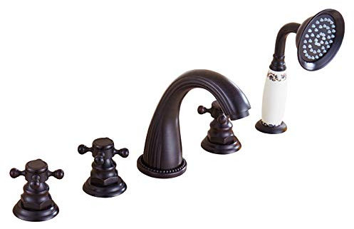 XAoSCd Widespread Bathtub Faucet 5 Units Tub Sink Mixer Tap Brass Bathroom Bath Shower Faucet With Handheld Shower For Bathroom Hotel Villa, Oil Rubbed Bronze