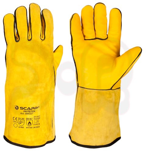 SCAPP MIG/MAG Schweißerhandschuhe Gold MAG, Größe 10-12, Hitzeschutzhandschuhe, Schweißhandschuhe, weiches Rindsleder
