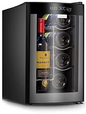 Suuim Bodega Independiente, Enfriador De Vino para 10 Botellas, Refrigerador De Vino con Temperatura Controlada, Barra De Hielo Doméstica, Refrigeración Electrónica (Gris 25 * 50 *