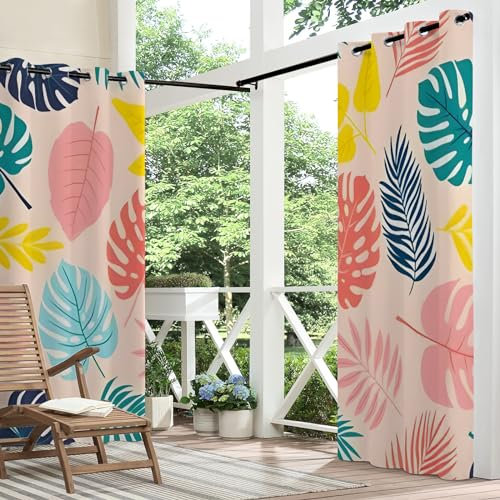 Outdoor Vorhang Wetterfest mit Ösen Blickdicht Outdoor Gardine Wasserdicht Sonnenschutz Sichtschutz Outdoorvorhänge für Balkon Terrasse Pavillon Garten 2 Stück, B 210 x H 270 cm, Hellrosa