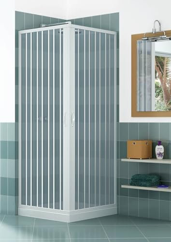 Box Doccia Angolare 70x90 cm 2 Ante a Soffietto in PVC H185 Manen Bianco