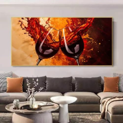 NXMYDBD Abstrakte Rotweinbecher Dekor Malerei Leinwanddrucke für Wohnzimmer Wohnkultur Gläser Poster Moderne Wandkunst Bilder 70x140cm (28x55 Zoll) Ungerahmt