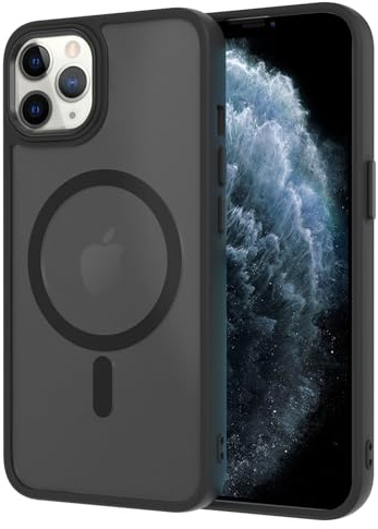 AOMYKE für iPhone 11 Pro Hülle Magnetisch, Handyhülle für iPhone 11 Pro kompatibel mit Magsafe Transluzente Matte Anti-Fingerabdruck Kratzfeste PC Rückseite + TPU Bumper - Schwarz