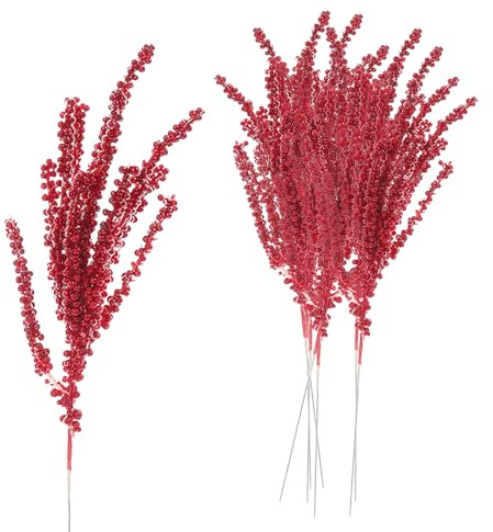 JDEFARF 10 Adornos Artificiales de Tallo de Bayas Rojas, Púas de Bayas Rojas Artificiales con Tallos Largos, Púas de Navidad, Ramas de Bayas de Acebo Sintéticas para Coronas de Navidad,