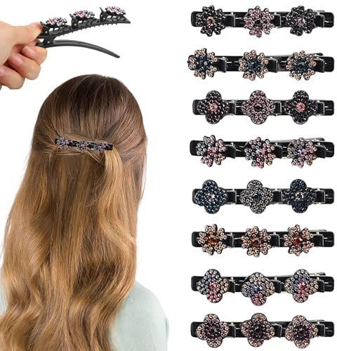 Hisdricus 8 pinzas de pelo trenzadas de doble capa para mujer, con 3 clips, con forma de trébol de cuatro hojas y pétalos