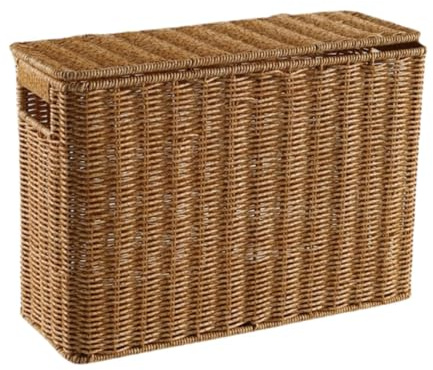 F Fityle Narrow and Tall Storage Box Newspaper Holder, Organizer Woven Magazine Holder with Handle for Kitchen Clothing Living Room,Light Brown-S