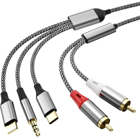 Câble audio RCA 3 en 1, utilisé pour adaptateur de câble Lig-htning vers RCA, câble USB C vers 2 RCA, câble audio auxiliaire 3,5 mm, utilisé pour amplificateur de puissance, voiture, home cinéma,