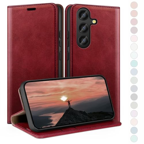 HUOUH for Samsung Galaxy S25 Wallet case with RFID Blocking PU Leather,Flip Folio Book covers,Credit Card Holder Shockproof Phone case Women Men for Samsung S25 case Red