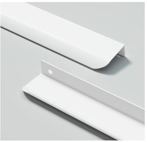GSHUR 4 Stück Möbelgriffe Versteckter Türgriff Schrankgriffe Aluminium Schubladengriff Versteckter Griffe Unsichtbare Möbelgriffe Küchengriffe - Weiß, 15cm(abgerundete Kante