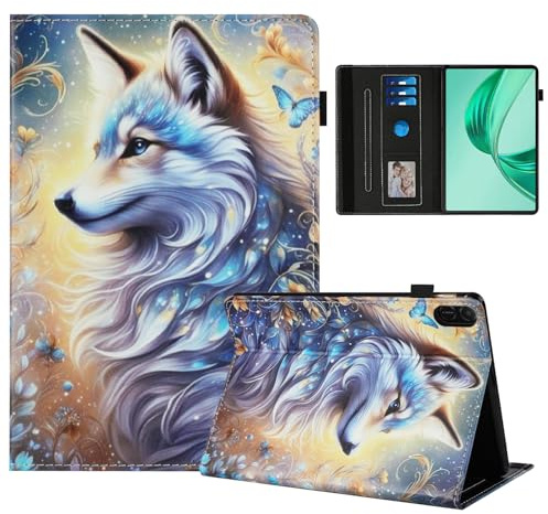 Rostsant Coque pour Honor Pad X8a 11 Pouces Impression Graphique Housse en Tablette Cuir PU Protection pour Honor Pad X8a 11 Pouces Loup Blanc