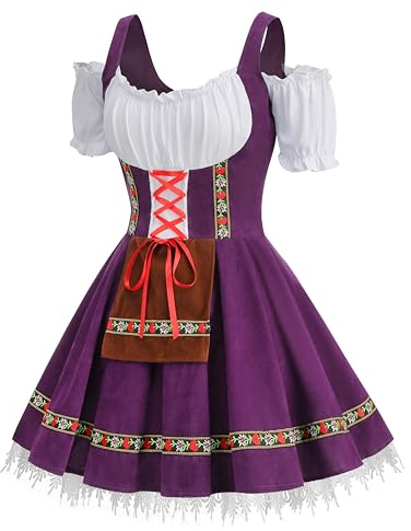 HAPNBCELE Oktoberfest Costume for Womens, German Dirndl Dress One-Shoulder Traditional Bavarian Carnival Halloween Outfits (Purple, Medium)