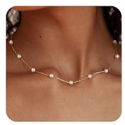 ZHESHY Gold Perlenkette Damen 14k Vergoldet Silber Halskette Weiße Perle