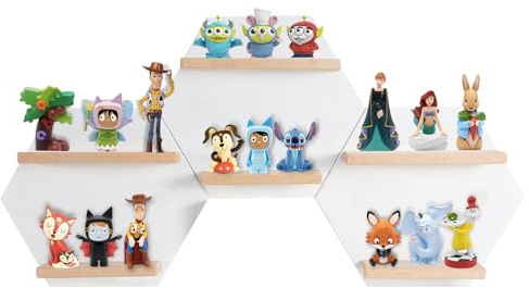 Givilio Tonie-Regal, magnetisch, sechseckige Form für Toniebox-Figuren, Aufbewahrungsregal, Wandregale, schwebende Regale, Holz, kompatible Ladestation für Toniebox, 3 Tonie-Regale, 3 Sets