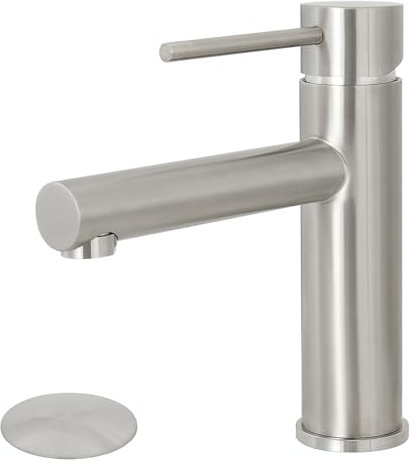 Trywell Badezimmer-Wasserhahn, gebürstetes Nickel, Einhandgriff, Edelstahl, Badewannenarmatur mit Pop-Up-Ablauf und flexiblen Schläuchen, Wohnmobil-WC, Waschtischarmatur für 1 Loch (gebürstetes Nickel