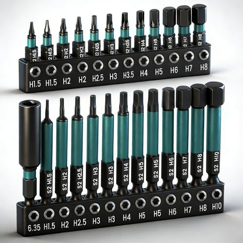 25PCS Impact Drill Allen Key Bit Set 25mm+60mm Long, Alan Keys Sets for Drill H1.5-H10 Metric Hex Impact Allen Wrench Drill Bit Set, 1/4 Allen Shank S2 Steel Bits with Magnetic Bit Holder