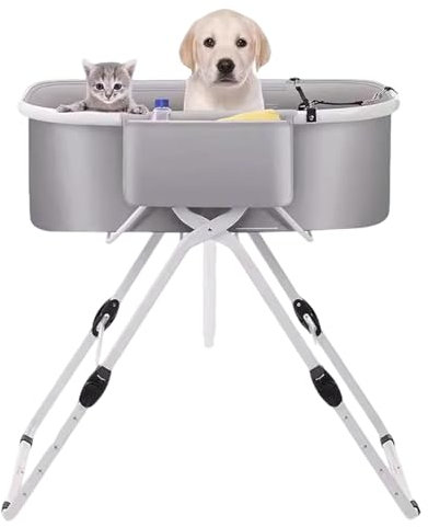 JYHHCYS Foldable Pet Bath Tub for Dogs - Adjustable Height Dog Washing Station for Home, Indoor & Outdoor - Collapsible Elevated Pet Bathtub 2 In 1 for Small Medium Dogs(Grey)
