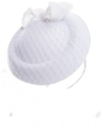 NICENEEDED Chapeaux Bibi Vintage Pince à Cheveux et Voile Chapeau Pilulier Blanc avec Nœud Papillon Haut de Forme pour Femme Cocktail Thé Mariage Halloween Noël