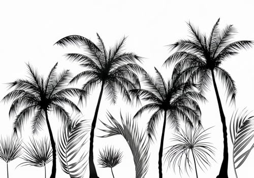 gdkldfg Papier Peint Panoramique Poster Mural Jungle tropicale Palmier Nature Noir Blanc 350x250cm Tapisserie Murales Soie Intissé Decoration Murale Salon/Chambre