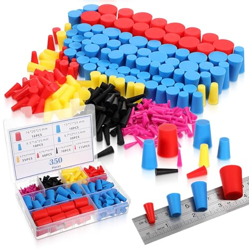 IANFAN 350 Pcs Silicone Rubber Stoppers 8 Size 1/16 to 5/8 Tapered Plug Kit for Protecting Hole Plugs, Spraying, Coating, Painting