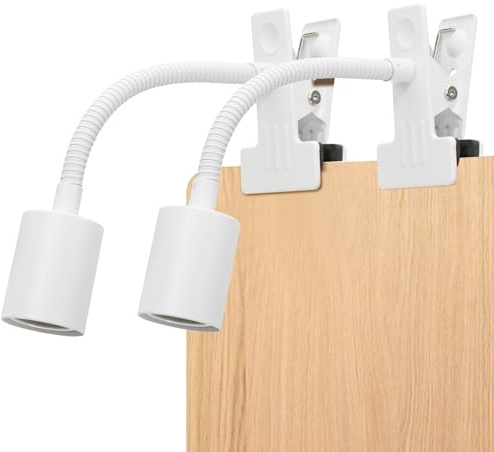 Milpoel E27 Lampenfassung mit Clip, 360° verstellbarer Schwanenhals, 175cm langes Kabel mit Schalter und Stecker, Klemmleuchte für Pflanzen, Tiere, Tischlampe, ohne Glühbirne (Weiß, 2 Stück)