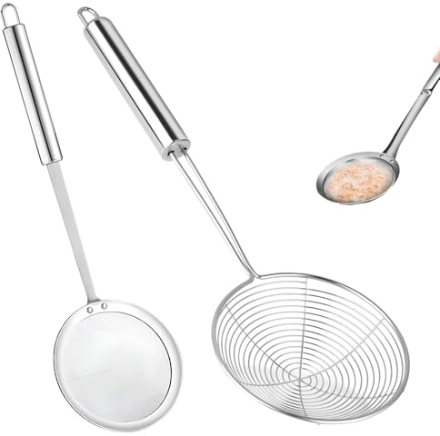 KLVGTIFS 2 Espumadera, Espumadera Araña de Acero Inoxidable, con Rasera Cocina Mango Alta Resistencia al Calor para Cocinar en la Cocina, Asar, Cocer al Vapor y Recoger Alimentos, Lavavajillas,14 cm