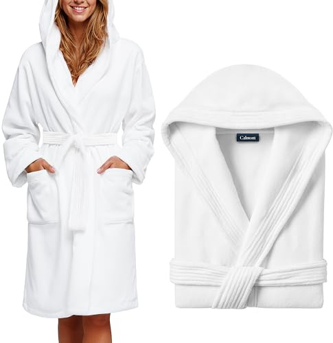 CALMONT - Bademantel Damen aus 100% Baumwolle Frottee mit Kapuze – Kuscheliger Morgenmantel für Frauen – Damenbademantel für Wellness & Sauna – Für tägliche Wohlfühlmomente