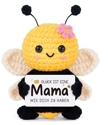 Gleevara Mama Geschenk - Handgehäkelte Bienenfigur mit Energiekarte | Gleevara Geschenke für Mama, Mutter zum Geburtstag Weihnachten Muttertag, Beste Mütter Geschenk von Tochter Sohn