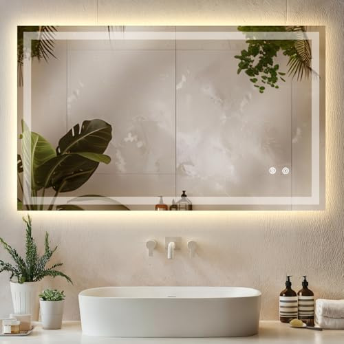 tectake® Miroir Salle de Bain éclairage LED intégré, Miroir Coiffeuse à LED, 3 Couleurs de lumière réglables, Fonction mémoire, Anti-buée, Idéal Salle de Bain, Coiffeuse, Makeup Mirror, 60 x 100 cm