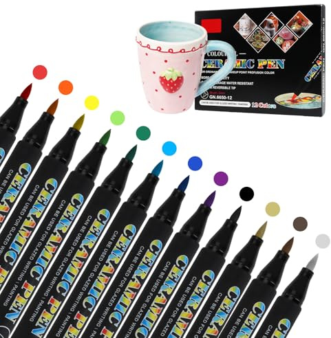 Feutres en Porcelaine 12 Couleurs, Stylo Acrylique Polyvalent pour Verre Porcelaine Bois Pierre et Papier, Marqueur Peinture Acrylique pour Bricolage DIY Dessin Artistique et Décoration Créative