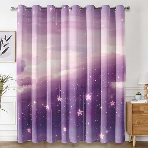 Genérico Cortinas Salon Cielo Estrellado, Cortinas Dormitorio Nebulosa Púrpura Decoracion Habitacion Ventana, Termicas Aislantes, con Anillas, 140x245 2 Piezas (An X Al) L-C&22