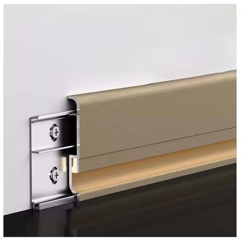 HAIXHX LED-Aluminium-Sockelleiste 10er-Pack moderne LED-Aluminium-Sockelleisten oder Fußleisten, H 2,35 Zoll, strapazierfähige Metall-Sockelleistenprofile für Wohnzimmer, Schlafzimmer(Gold)