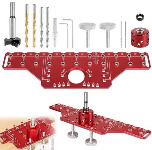 Bohrschablone 2 in 1 Alu-Bohrschablone Topfscharnier und 35mm Scharniervorrichtung mit 5mm, 1/4 Zoll Bohrern