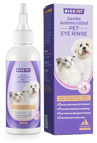 HICC PET Augenreiniger für Hunde & Katzen, 150ml | Sanfte Augenspülung zur Entfernung von Ablagerungen, Schmutz & Pollen, Tägliche Augenpflege für Haustiere