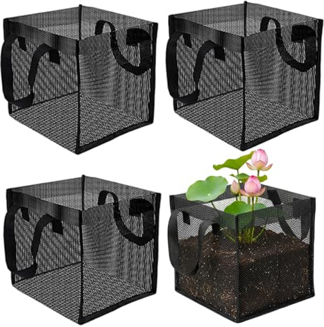 Faroby Paquet de 4 paniers d'étang, paniers hydroponiques Aquatiques Respirants pour Lily Lotus, Pots en Filet pour Plantes de Jardin d'eau 'étang, carrés, Plantes