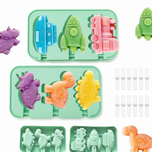 Moule à Glace Silicone, Dinosaures Moule à Glaces avec Couvercle, 2 Pcs | Faciles à Démouler, Adaptés Au Yaourt Glacé et Aux Glaces à L'Eau Maison