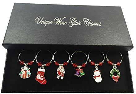 Libby's Market Place Set of 6 Christmas Wine Glass Charms with Gift Box