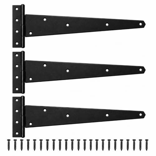 3X Black Tee Hinges 24 600mm Long Very Heavy Duty Gate Shed FIXINGS Included