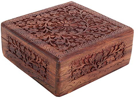 Zap Impex Joyero de madera, artículo novedoso, joyero artesanal tradicional tallado a mano de palisandro de la India (6 pulgadas)