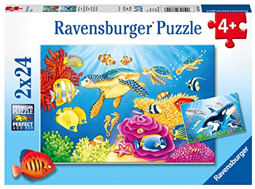 Ravensburger Puzzle Kunterbunte Unterwasserwelt - 2x24 Teile | 2x24 Teile Puzzle, Kinderpuzzle ab 4 Jahre, Ravensburger Qualität