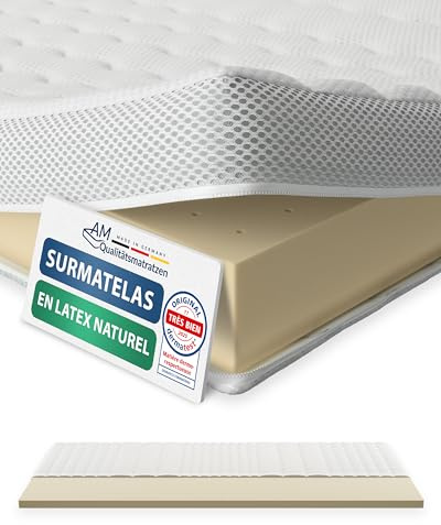 AM Qualitätsmatratzen Topper Latex Premium - Topper 150x200 Made in Germany - Sobrecolchon de látex Natural y Transpirable - 6 cm - Cubre colchon con Funda de Lyocell y función Antideslizante