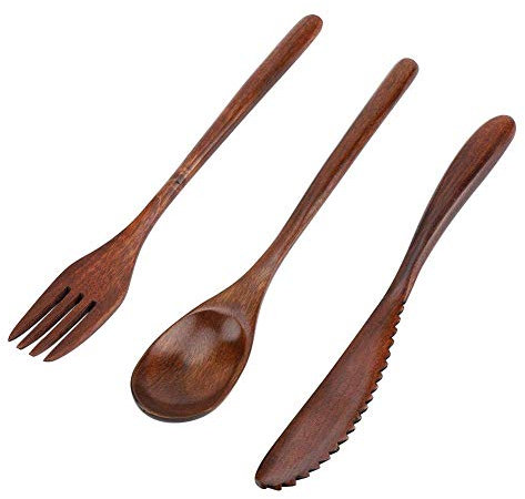 Set di Posate, Posata da tavola in Legno in Stile Giapponese Set di Stoviglie Portatili Riutilizzabil Include Cucchiaio, Forchetta, Coltello (Senza Borsa)