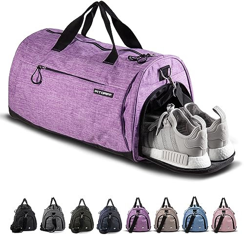 Fitgriff® Sporttasche & Reisetasche für Damen und Herren - mit Schuhfach & Nassfach - Tasche für Sport, Fitness & Reisen - Trainingstasche, Gym Bag (Purple, 48 x 26 x 25 cm (Small))
