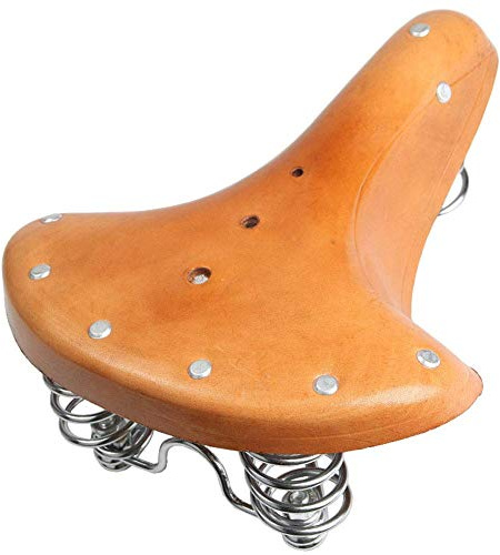 TXYFYP Echtes Leder mit Feder Fahrradsattel, Ersatz, Retro, Leder, Fahrradsattel, Kissen, Federsitz, Stoßdämpfung für Mountainbike, Klapprad – Braun, 26 x 1,5 cm