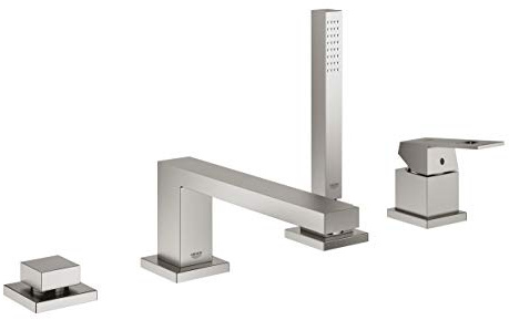 GROHE Eurocube - 4-Loch-Einhand-Wannenkombination (langelebige Oberfläche, Eigensicher gegen Rückfließen), supersteel, 19897DC1