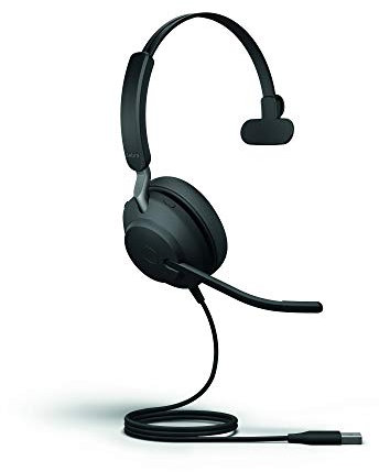 Jabra Evolve2 40 PC Headset – Noise Cancelling UC Certified Mono Headphones With 3-Microphone Call Technology – USB-A Cable – Black