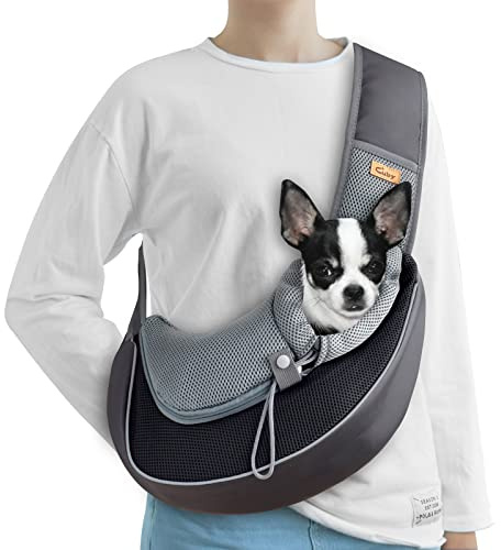 Cuby Haustier-Tragetuch für kleine Hunde und Katzen, mit Kordelzug und Reißverschluss und speziellem Sicherheitshaken, sicheres, atmungsaktives Netz-Reise-Tragetuch mit verstellbarem Schultergurt