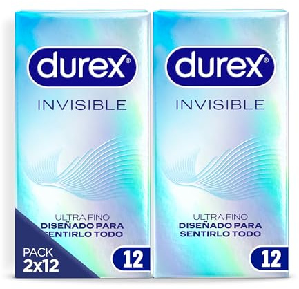 Durex Preservativos Invisibles Extra Sensitivos - 2x12 Condones Duplo Pack, color Plateado, 24 unidades